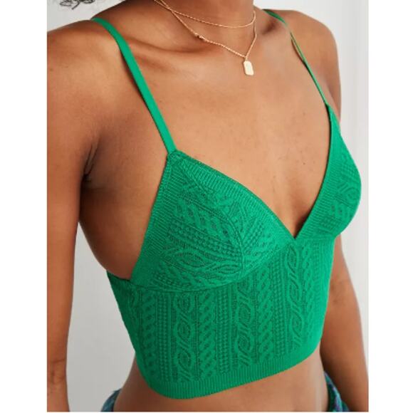 Aerie Green Alpine Cable Lace Longline Bralette Size Medium - Picture 1 of 14